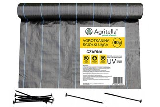 Agrotkanina czarna Agritella 0,8x100m 90g + szpilki mocujące 19cm 50szt