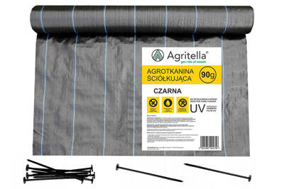 Agrotkanina czarna Agritella 0,4x100m 90g + szpilki mocujące 19cm 50szt