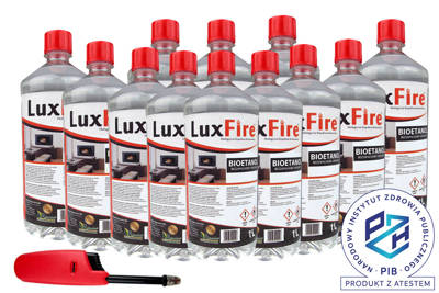 Lux Fire™ 12 litrów –  ekologiczne biopaliwo do kominka (bioetanol do biokominka) + Zapalarka GH11