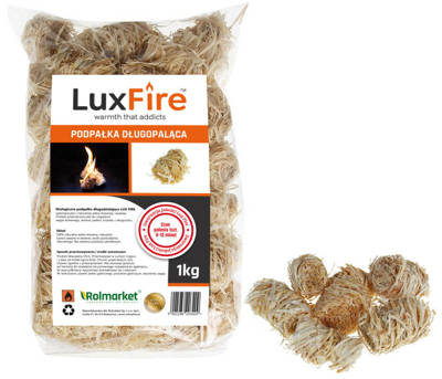 Podpałka długopaląca z wełny drzewnej LUX FIRE 1kg + zapałki GRATIS